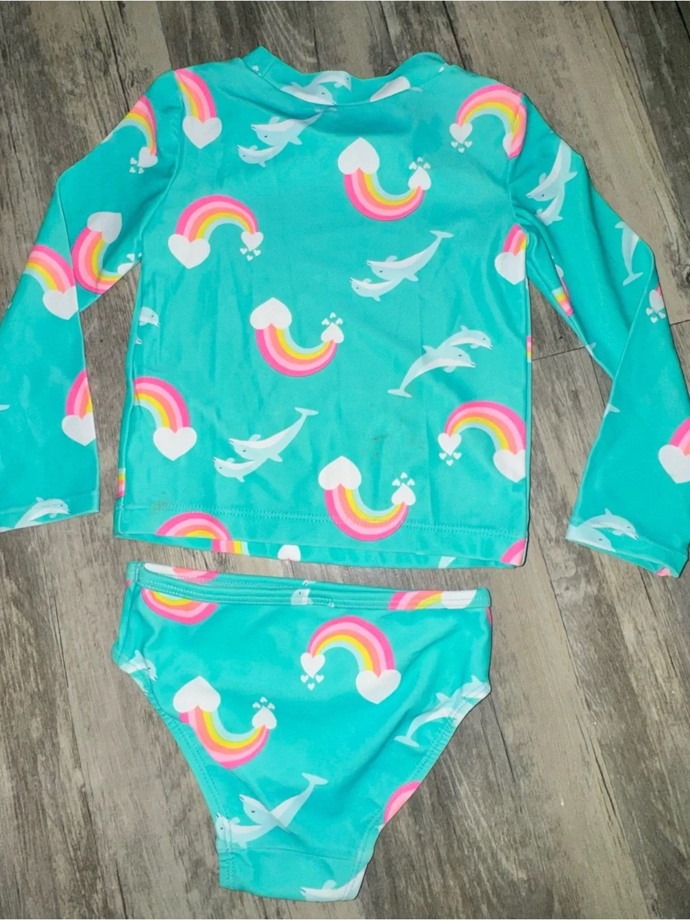 Carter's Teal Two-Piece Rashguard Set with Rainbow & Dolphin Print